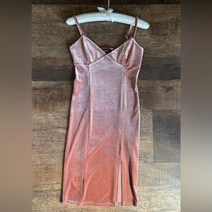 Forever 21 Velvet Body-con Strappy Rose Gold Blush Midi Slit Dress Size S 4 - 6
